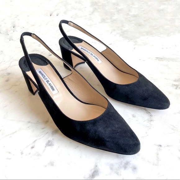 Manolo Blahnik Allurasa Suede Slingback Heel in Black Size 11.5 - Picture 6 of 11